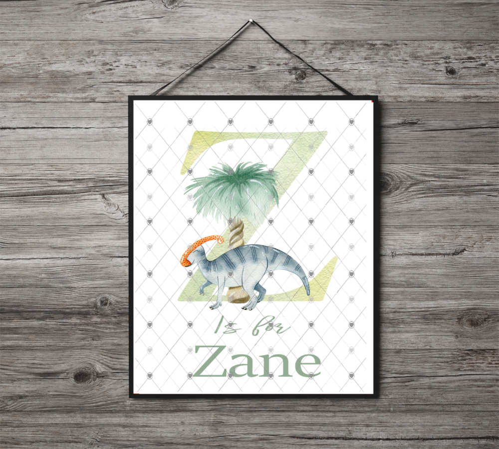 Dinosaur Initial Name Print, Letter Z Custom Print, Letter Z